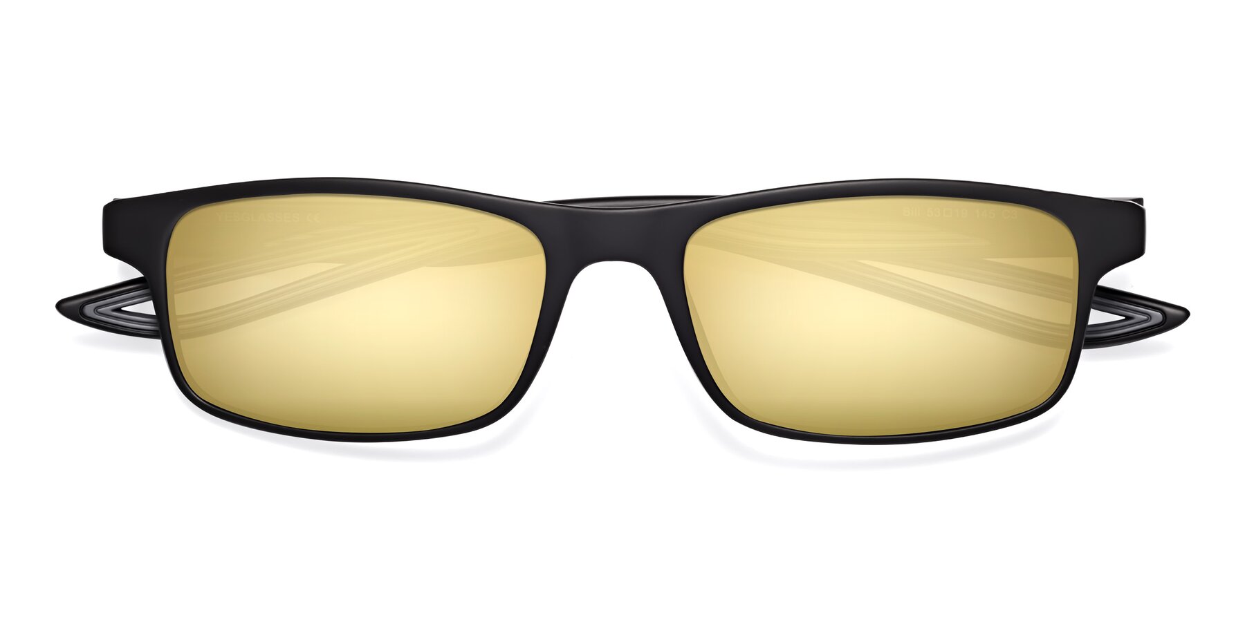 Folded Front of Bill in Matte Black-Gray with Gold Mirrored Lenses