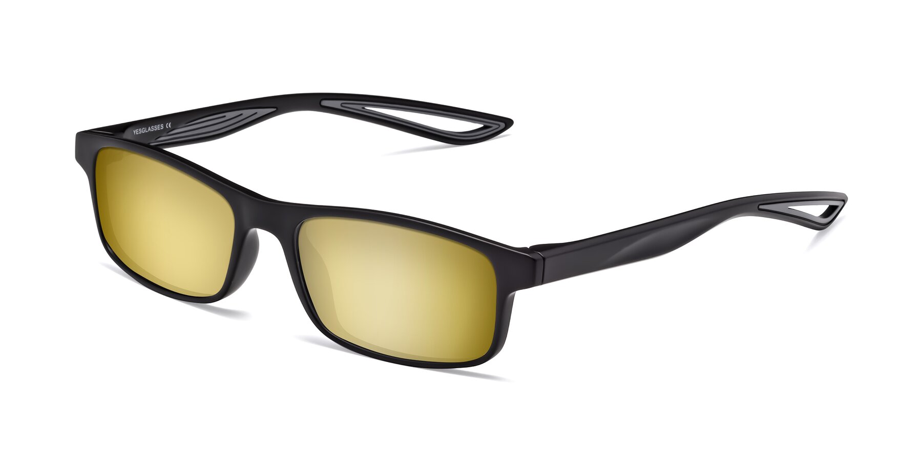 Angle of Bill in Matte Black-Gray with Gold Mirrored Lenses