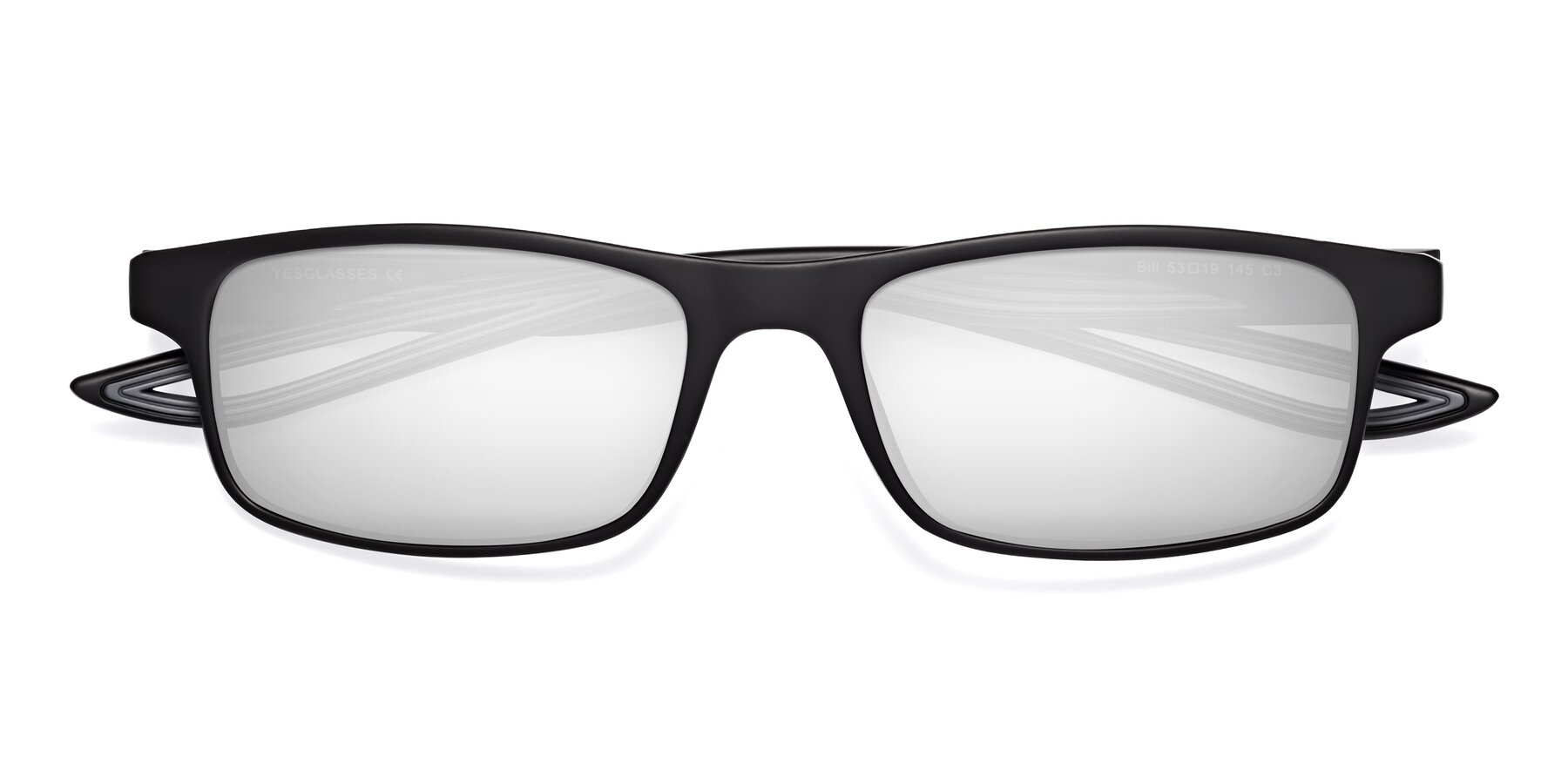Folded Front of Bill in Matte Black-Gray with Silver Mirrored Lenses
