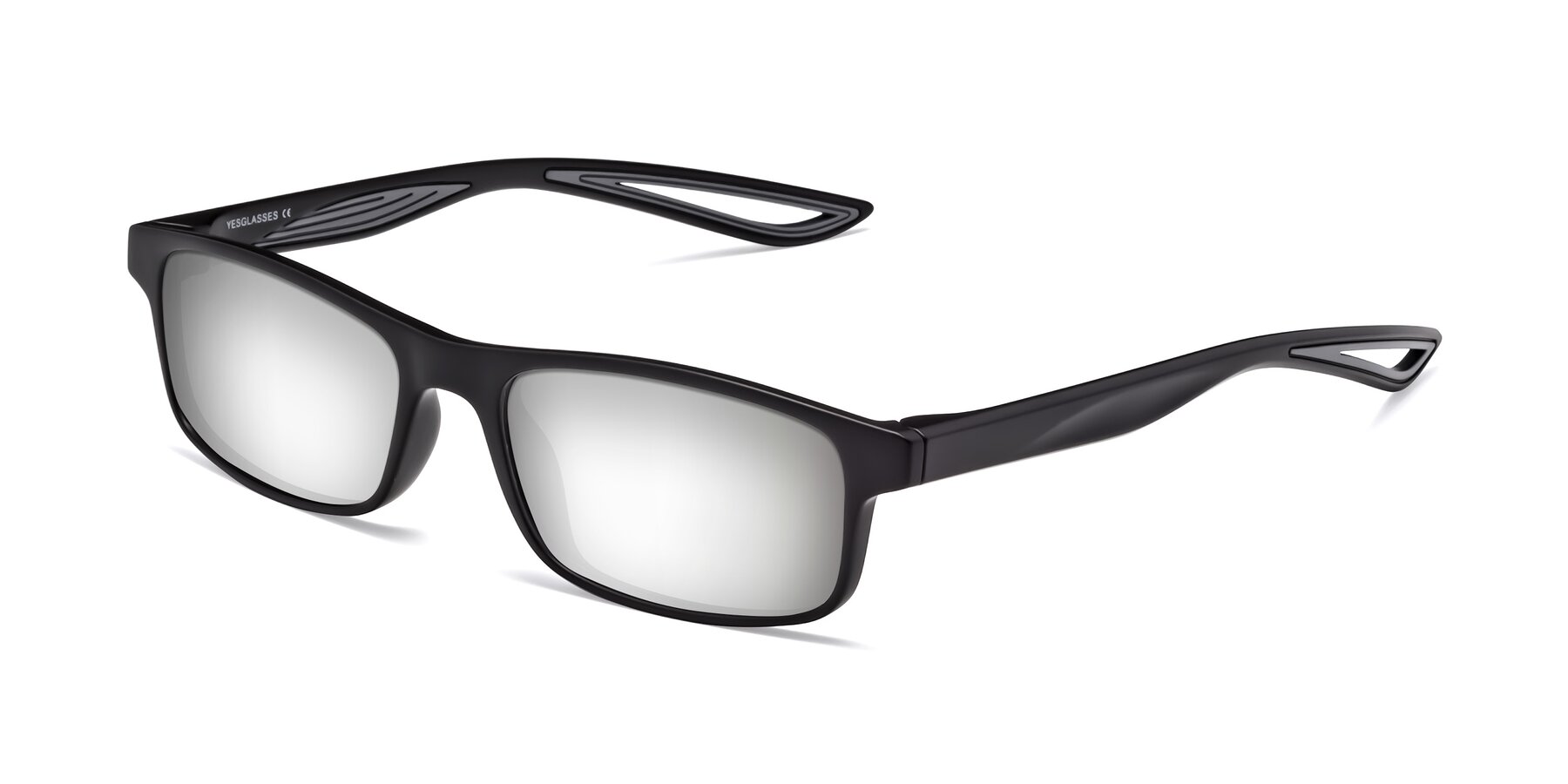 Angle of Bill in Matte Black-Gray with Silver Mirrored Lenses