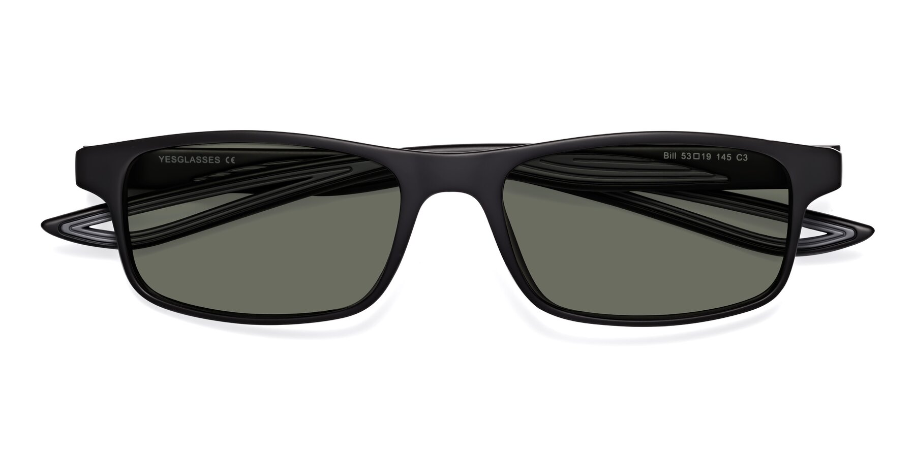 Folded Front of Bill in Matte Black-Gray with Gray Polarized Lenses