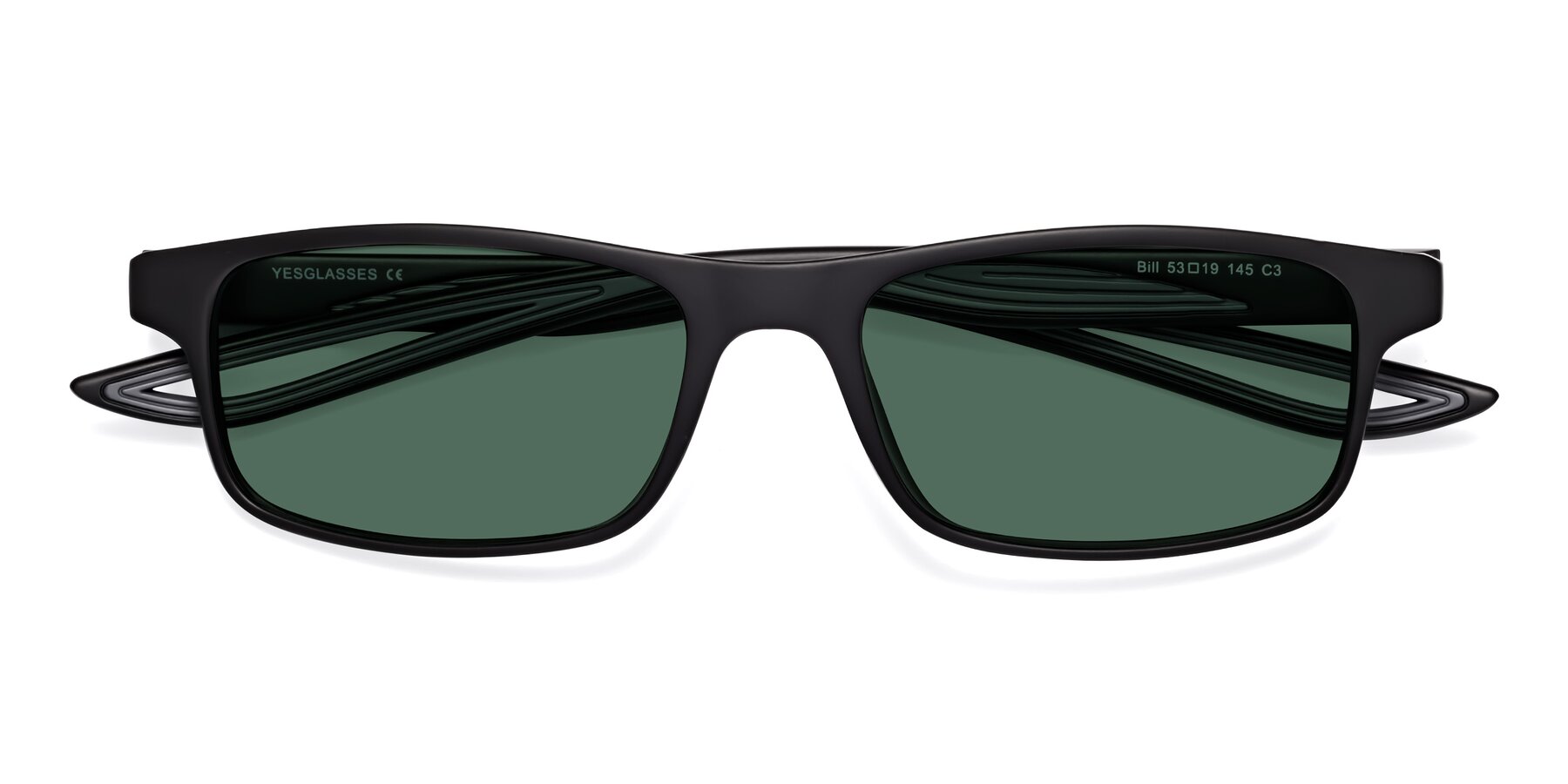 Folded Front of Bill in Matte Black-Gray with Green Polarized Lenses