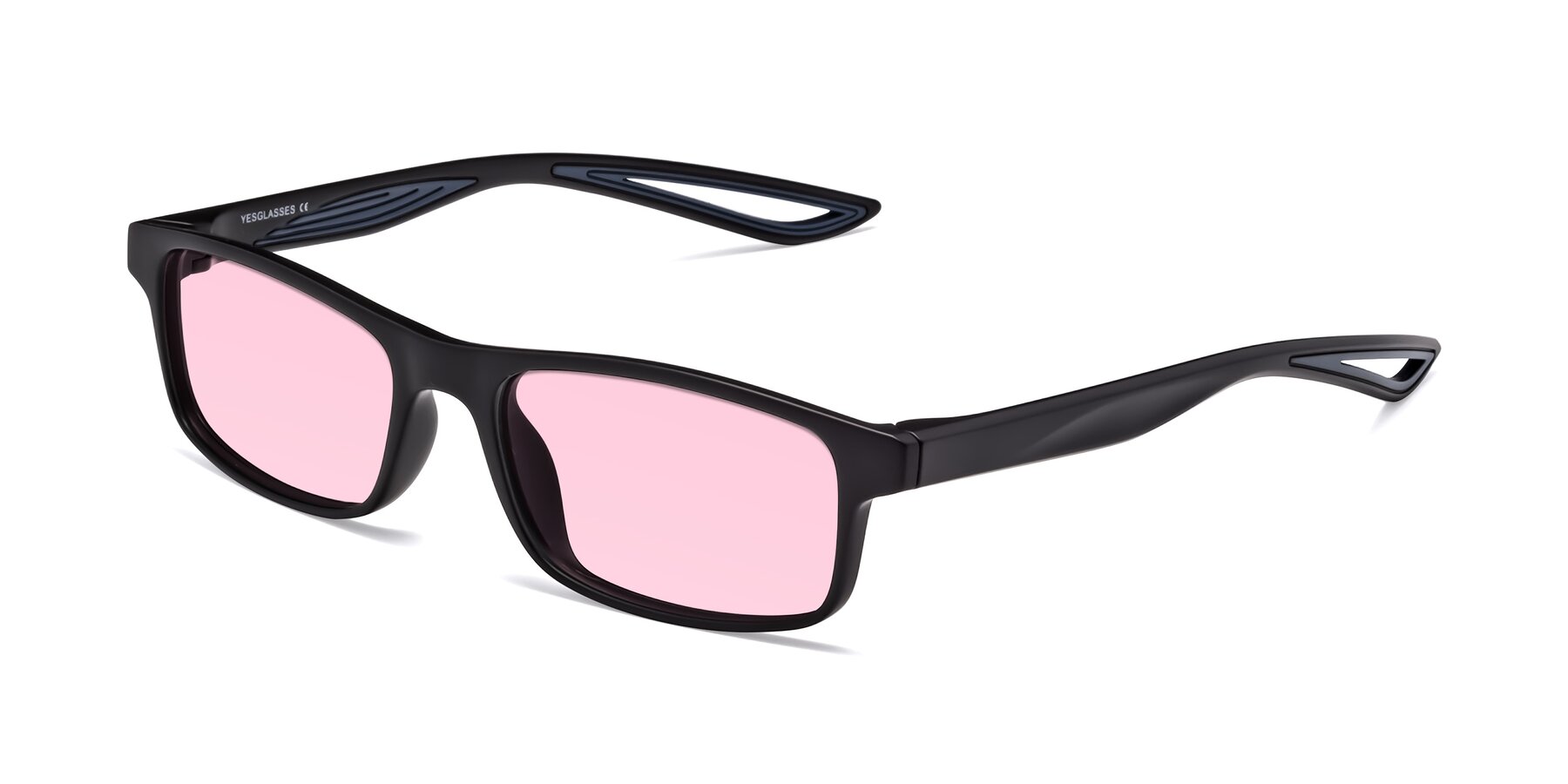 Angle of Bill in Matte Black-Blue with Light Pink Tinted Lenses