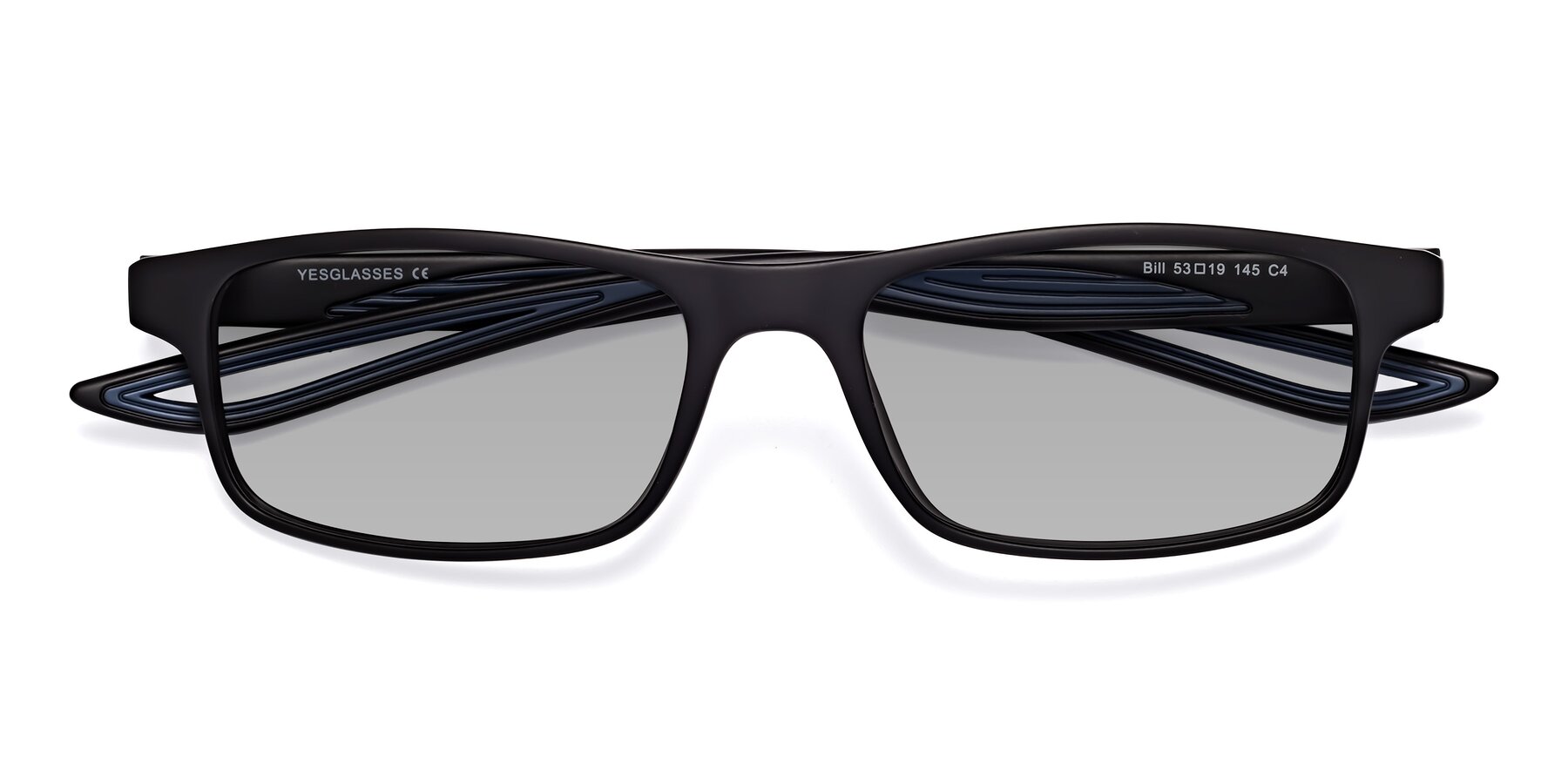 Folded Front of Bill in Matte Black-Blue with Light Gray Tinted Lenses