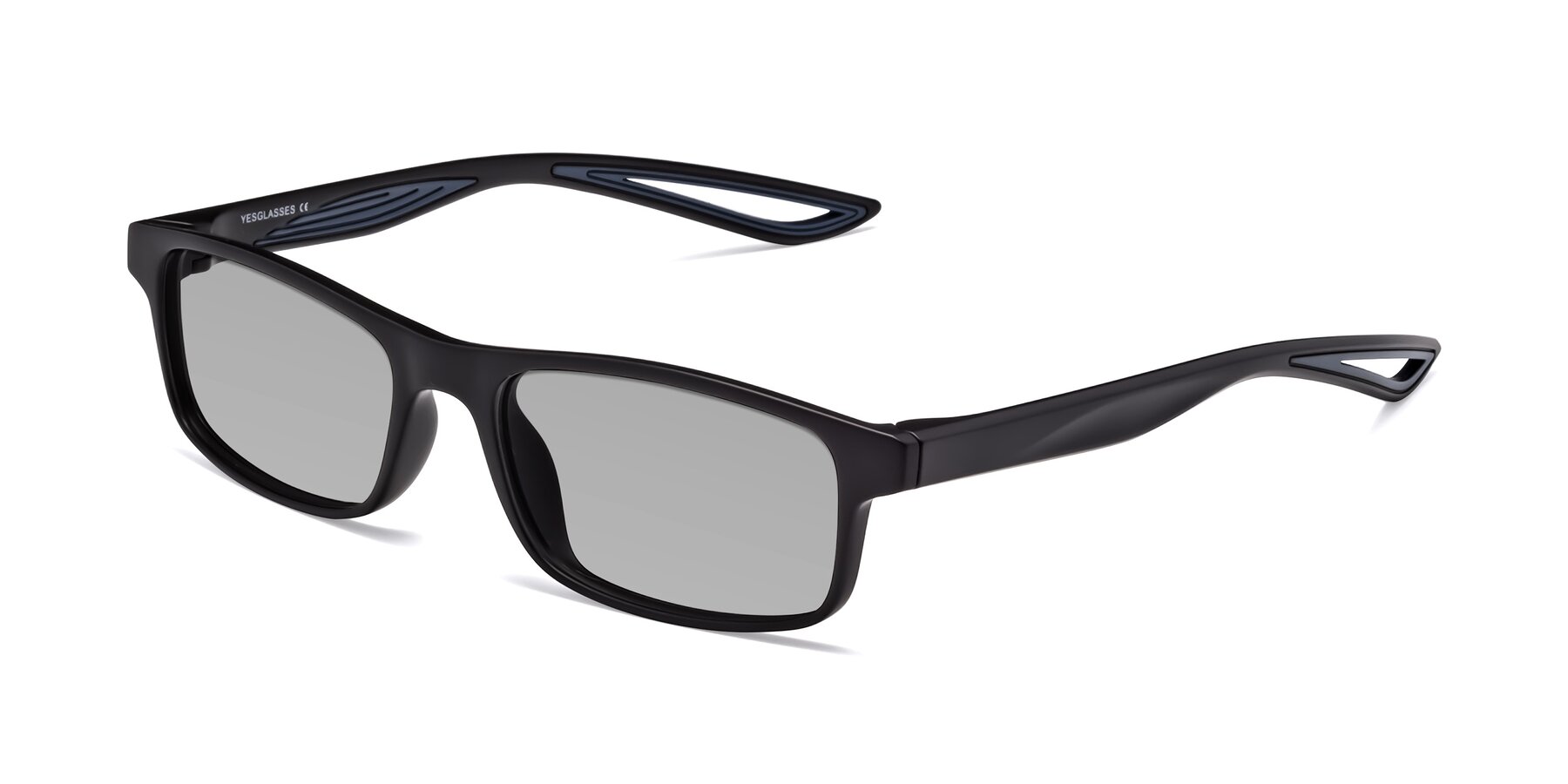 Angle of Bill in Matte Black-Blue with Light Gray Tinted Lenses
