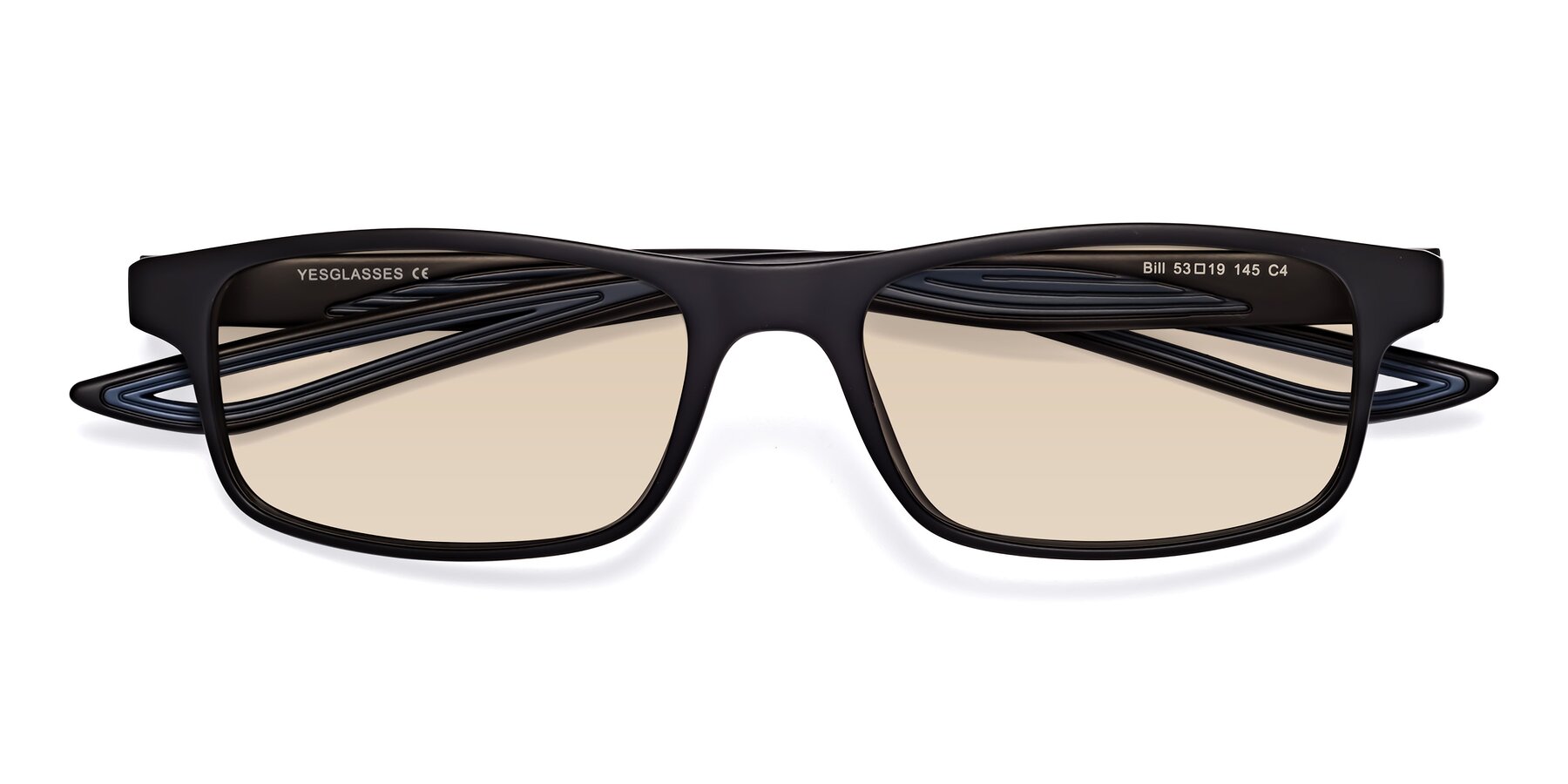 Folded Front of Bill in Matte Black-Blue with Light Brown Tinted Lenses