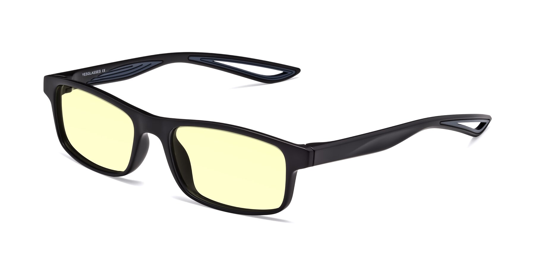 Angle of Bill in Matte Black-Blue with Light Yellow Tinted Lenses