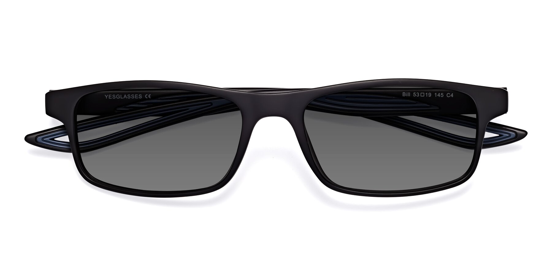 Folded Front of Bill in Matte Black-Blue with Medium Gray Tinted Lenses