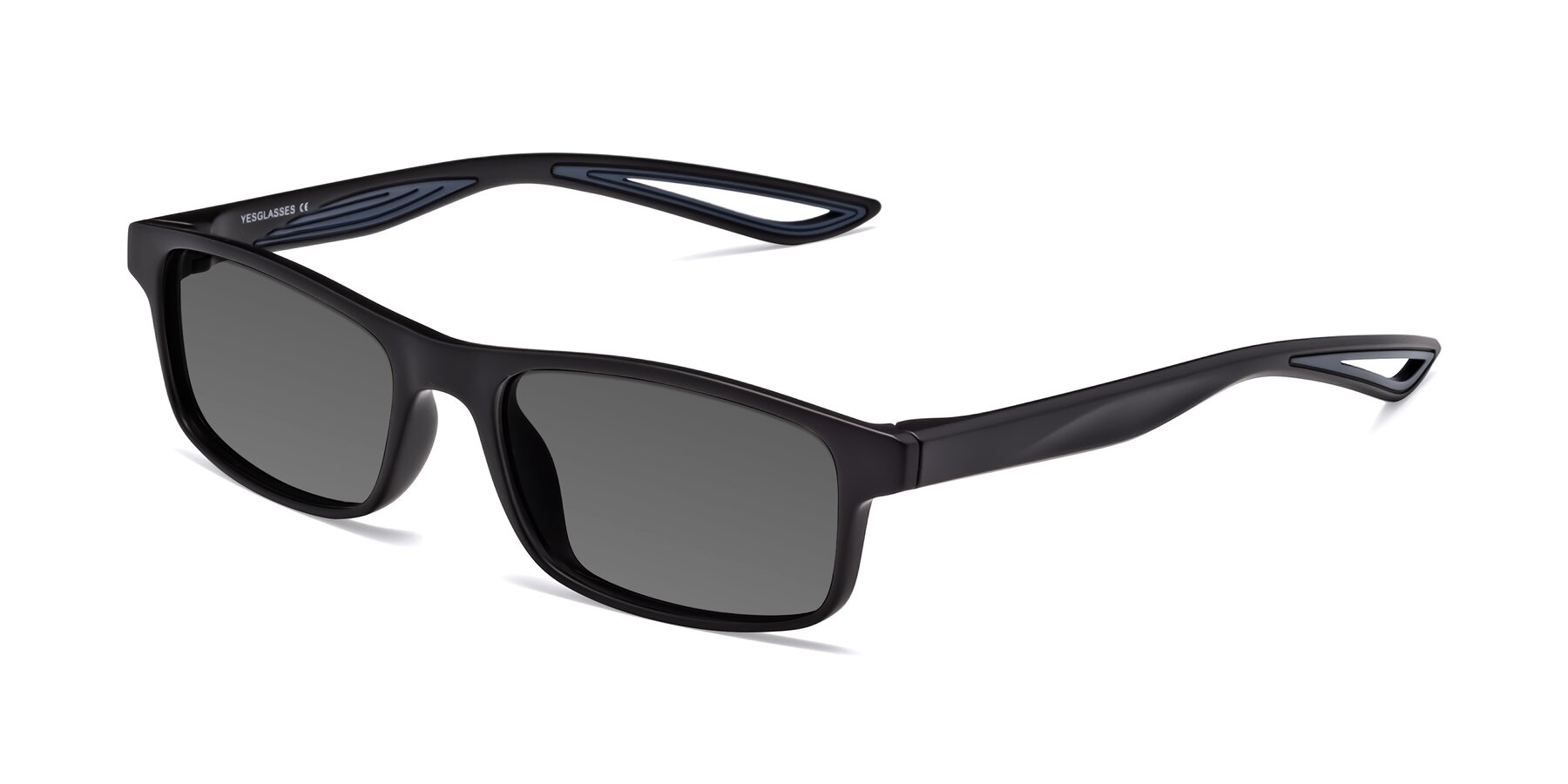 Angle of Bill in Matte Black-Blue with Medium Gray Tinted Lenses