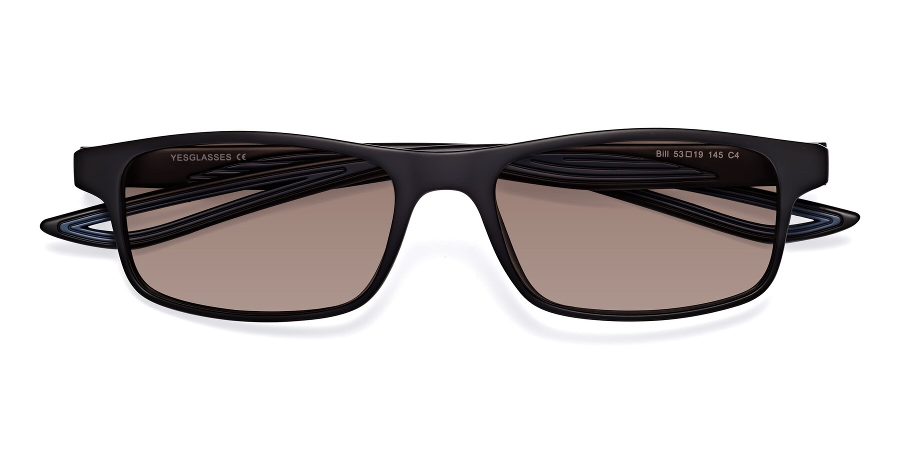 Folded Front of Bill in Matte Black-Blue with Medium Brown Tinted Lenses