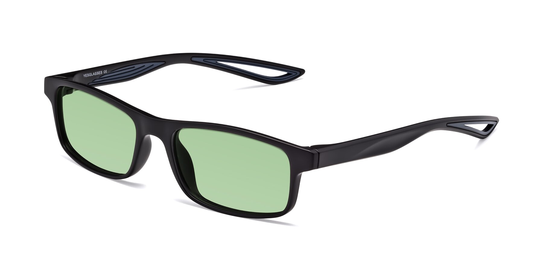 Angle of Bill in Matte Black-Blue with Medium Green Tinted Lenses