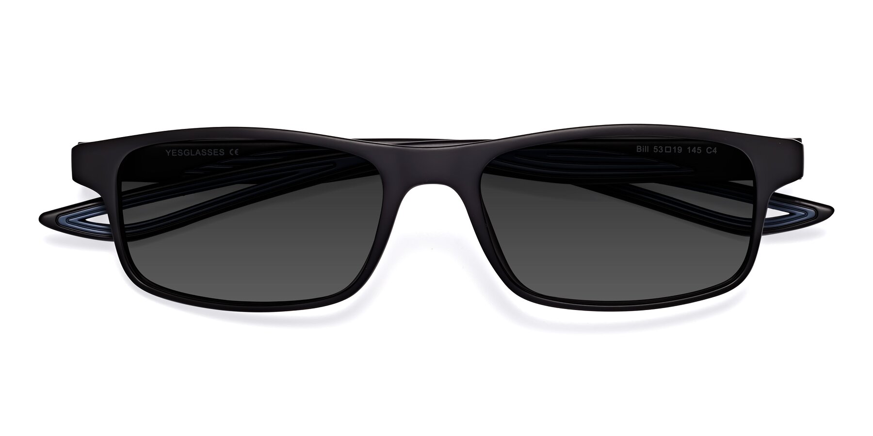 Folded Front of Bill in Matte Black-Blue with Gray Tinted Lenses