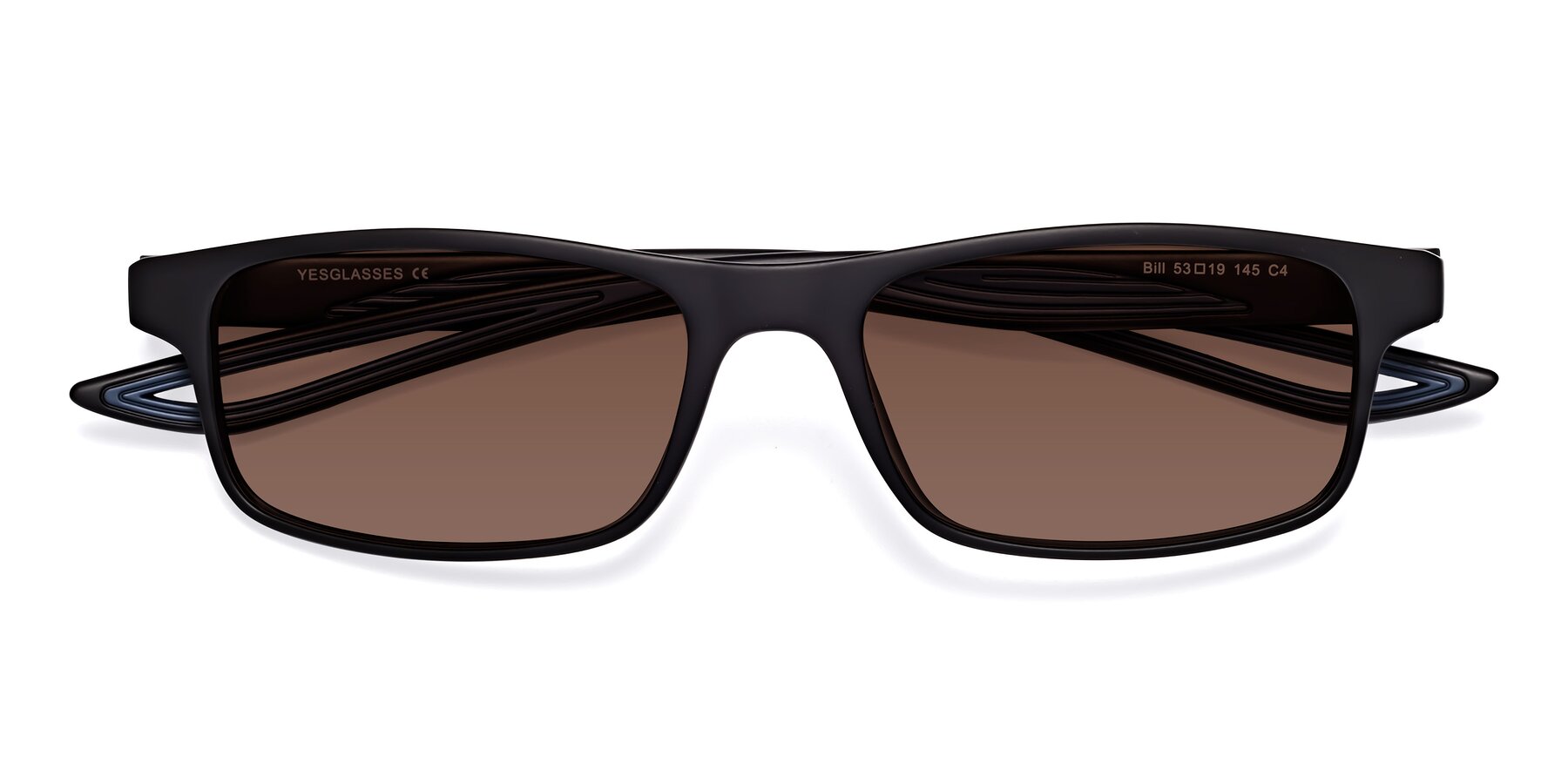 Folded Front of Bill in Matte Black-Blue with Brown Tinted Lenses