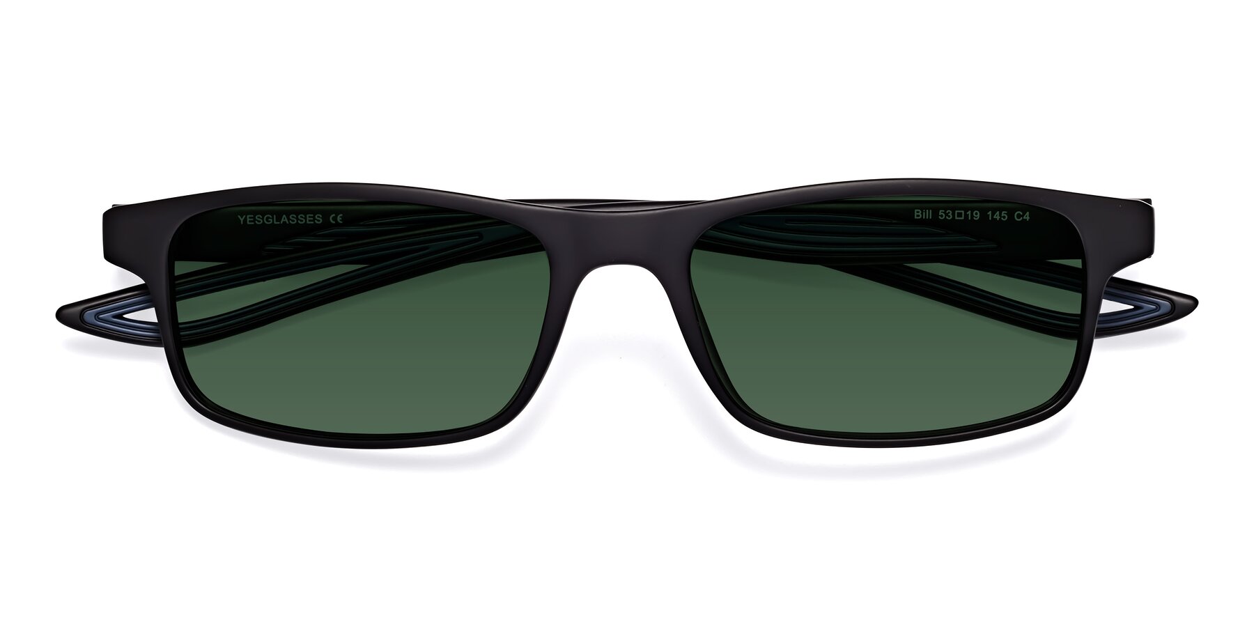 Folded Front of Bill in Matte Black-Blue with Green Tinted Lenses