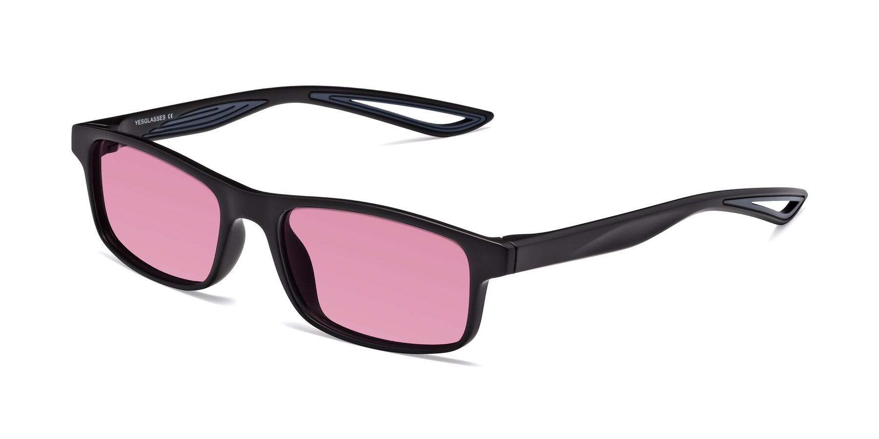 Angle of Bill in Matte Black-Blue with Medium Wine Tinted Lenses