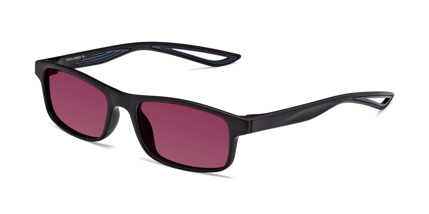 Angle of Bill in Matte Black-Blue with Wine Tinted Lenses