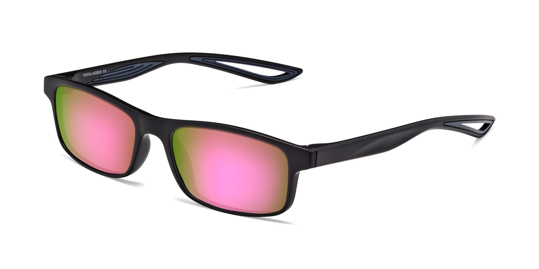 Angle of Bill in Matte Black-Blue with Pink Mirrored Lenses