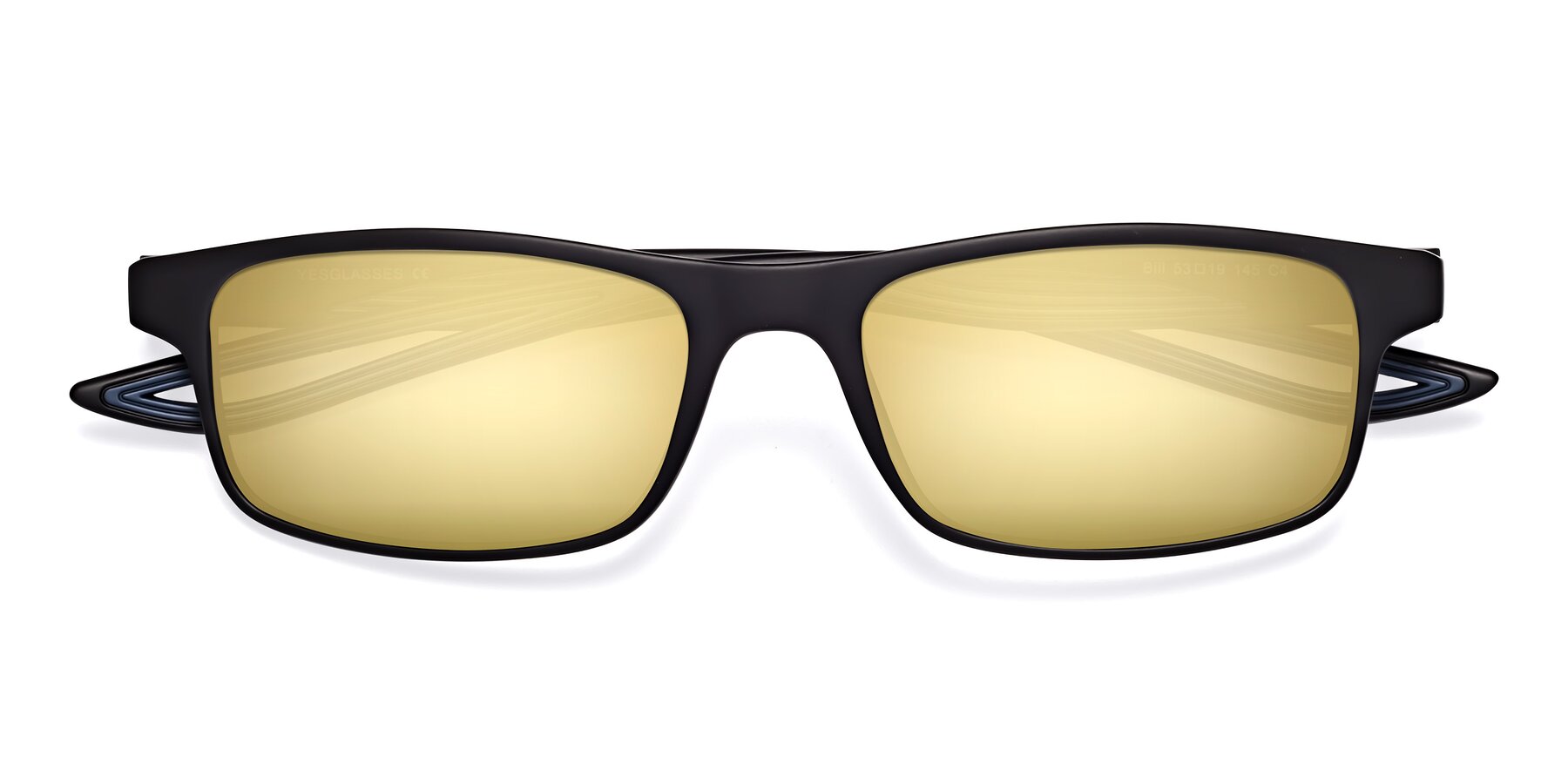 Folded Front of Bill in Matte Black-Blue with Gold Mirrored Lenses