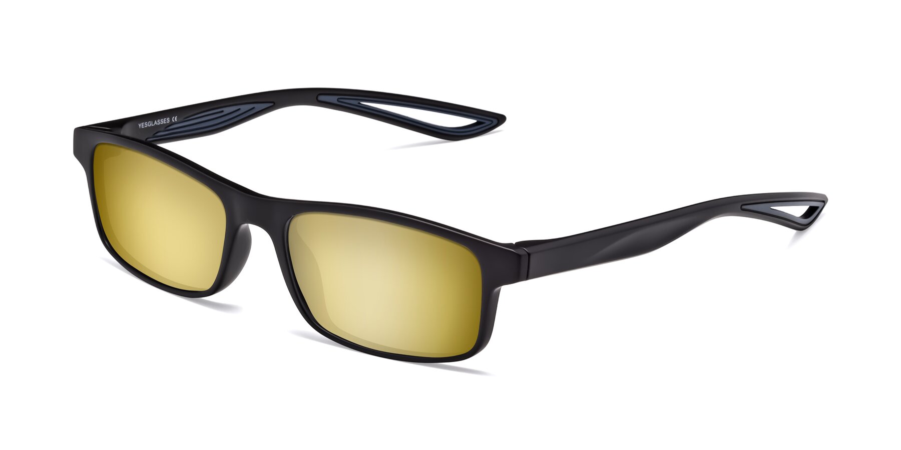 Angle of Bill in Matte Black-Blue with Gold Mirrored Lenses