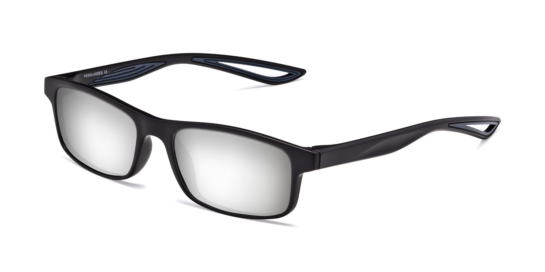 Angle of Bill in Matte Black-Blue with Silver Mirrored Lenses
