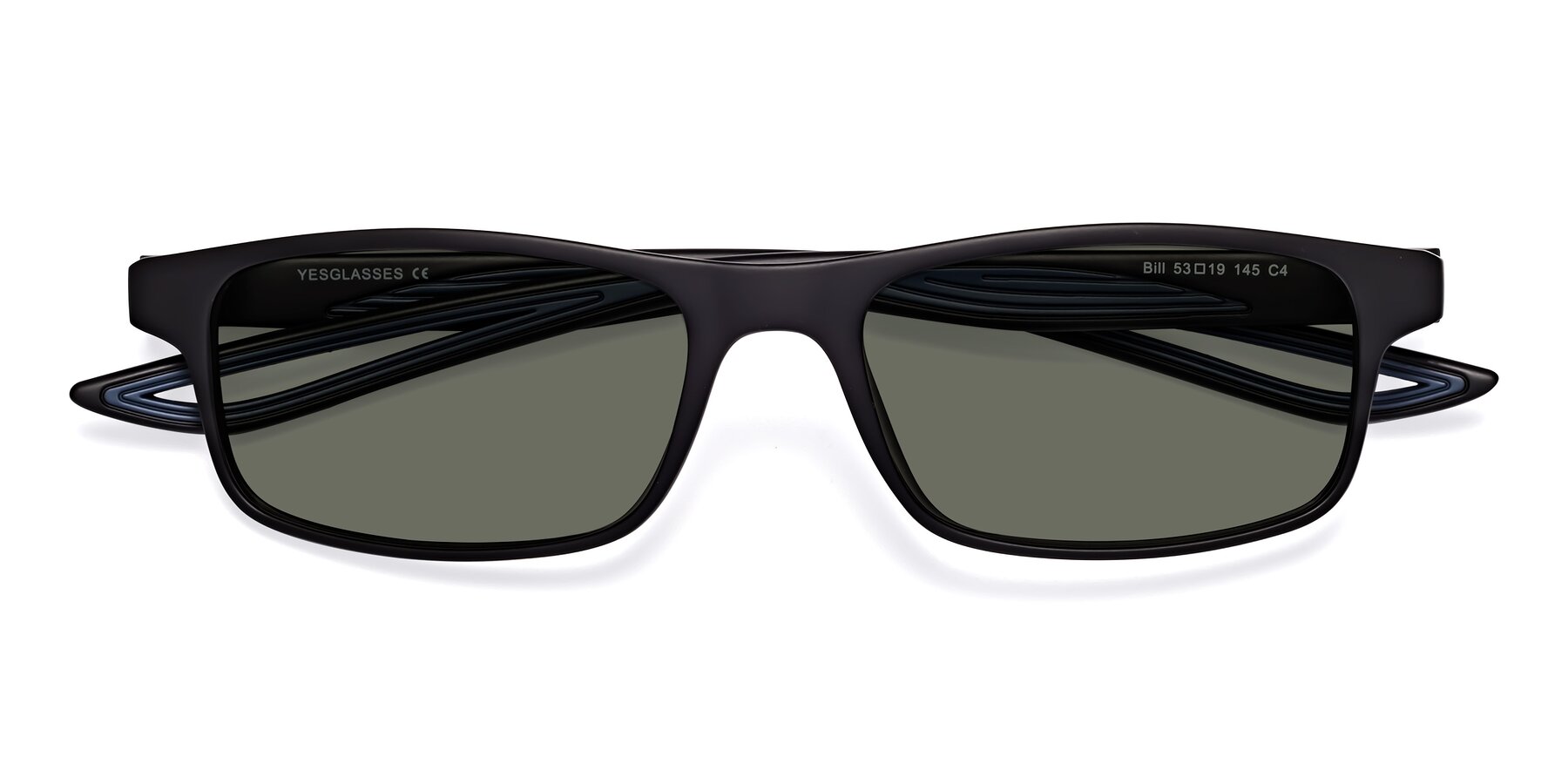 Folded Front of Bill in Matte Black-Blue with Gray Polarized Lenses