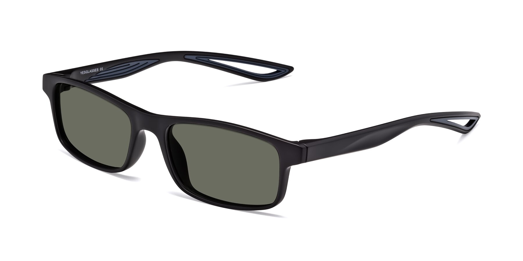 Angle of Bill in Matte Black-Blue with Gray Polarized Lenses