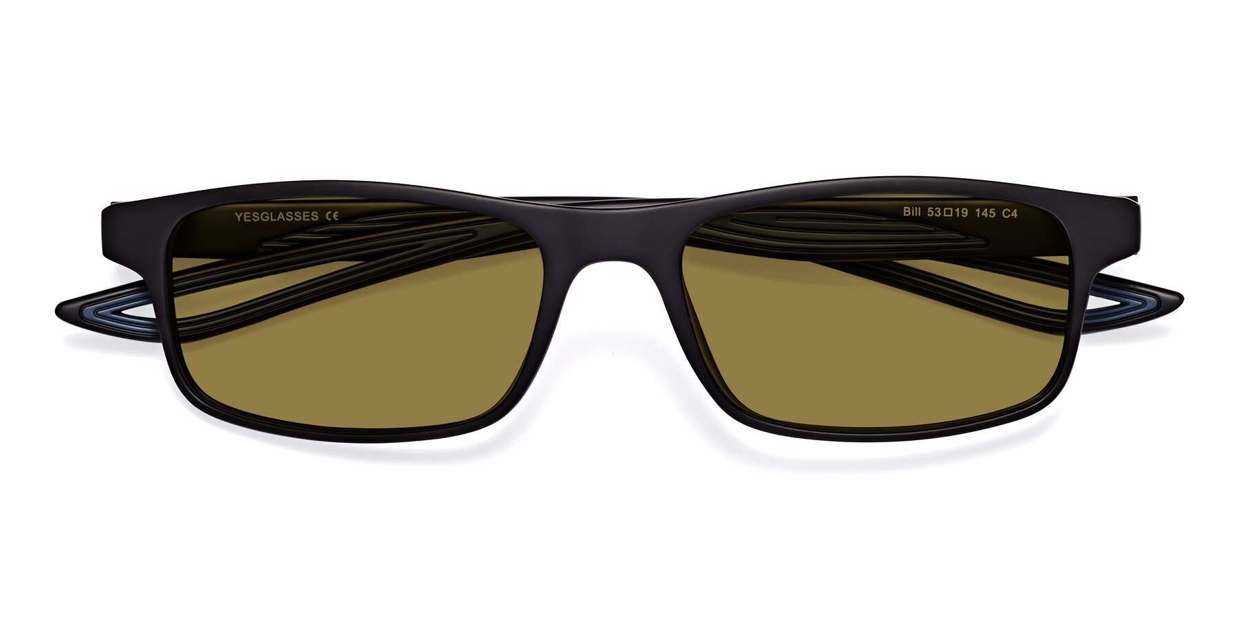 Folded Front of Bill in Matte Black-Blue with Brown Polarized Lenses