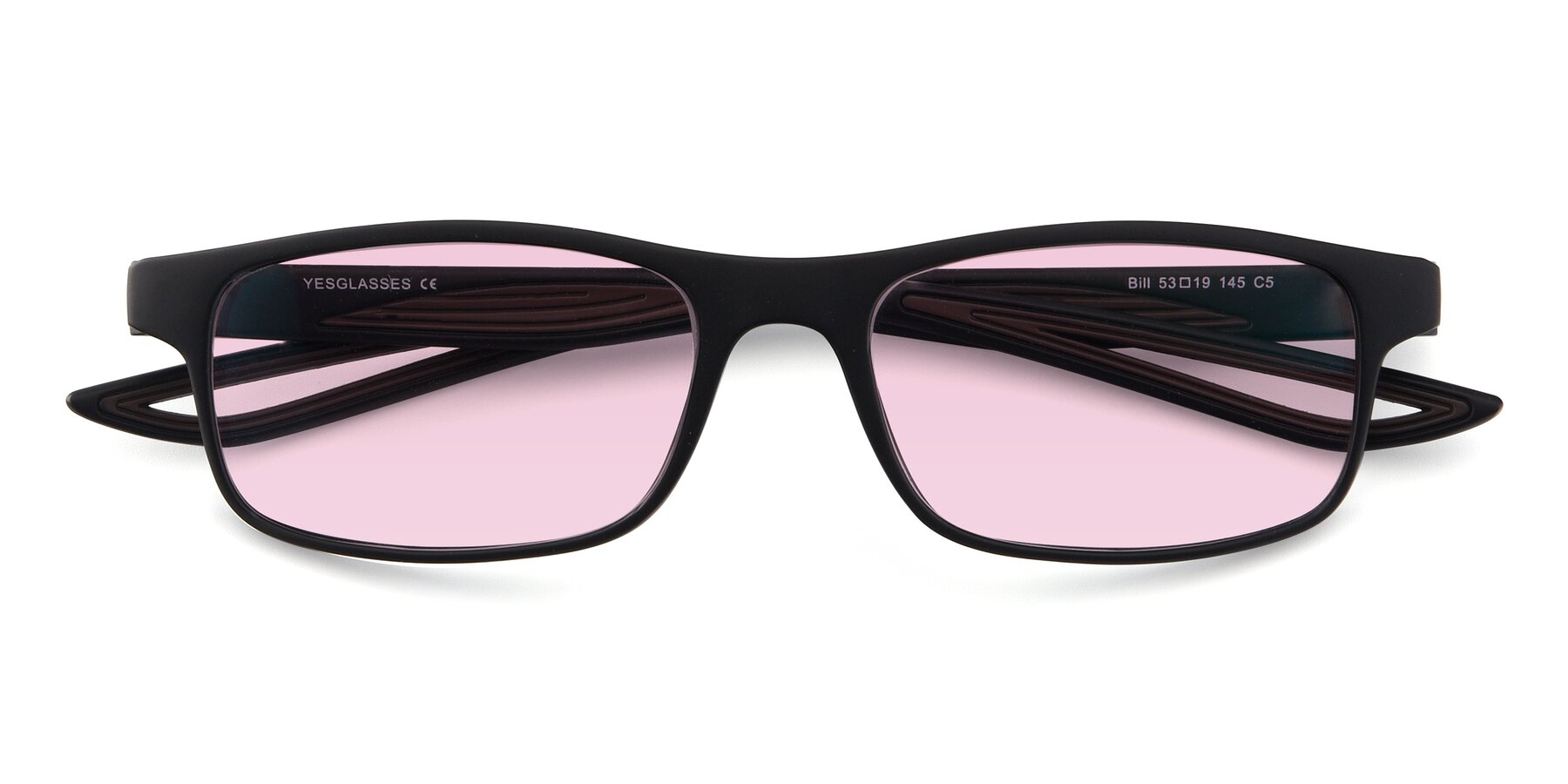Folded Front of Bill in Matte Black-Coffee with Light Pink Tinted Lenses