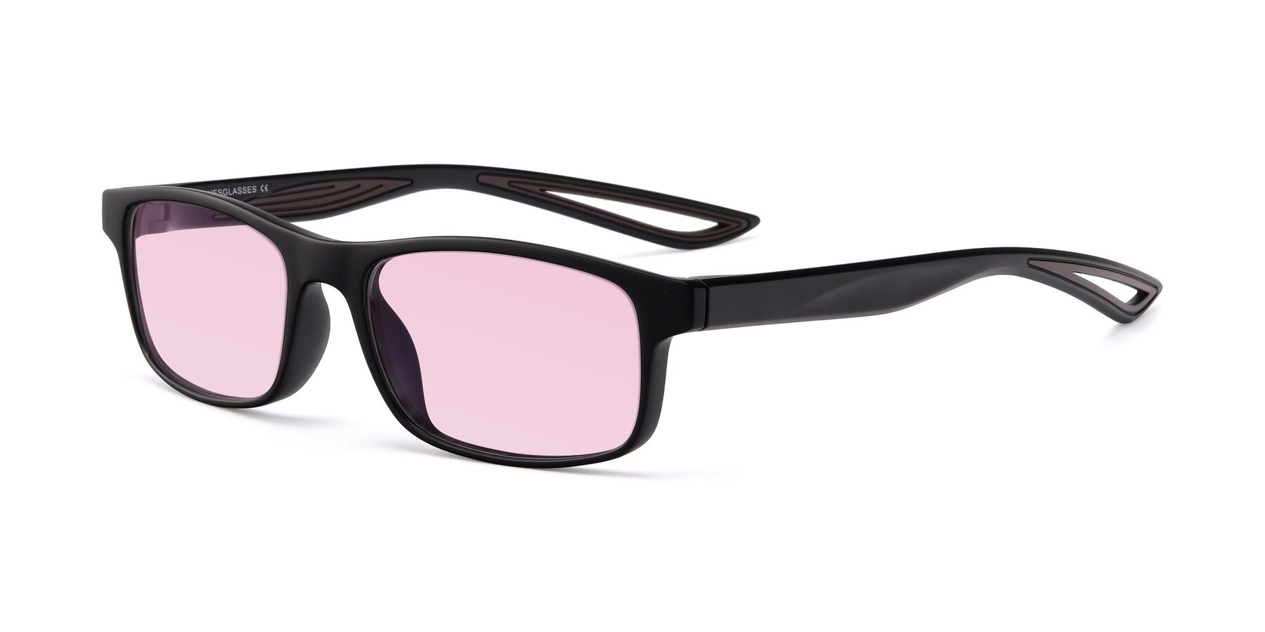 Angle of Bill in Matte Black-Coffee with Light Pink Tinted Lenses