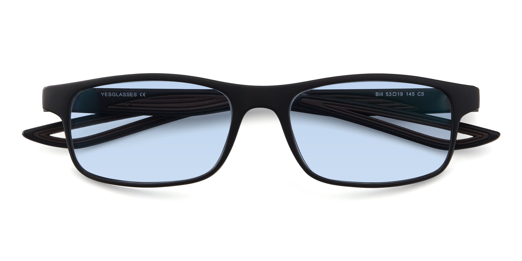 Folded Front of Bill in Matte Black-Coffee with Light Blue Tinted Lenses
