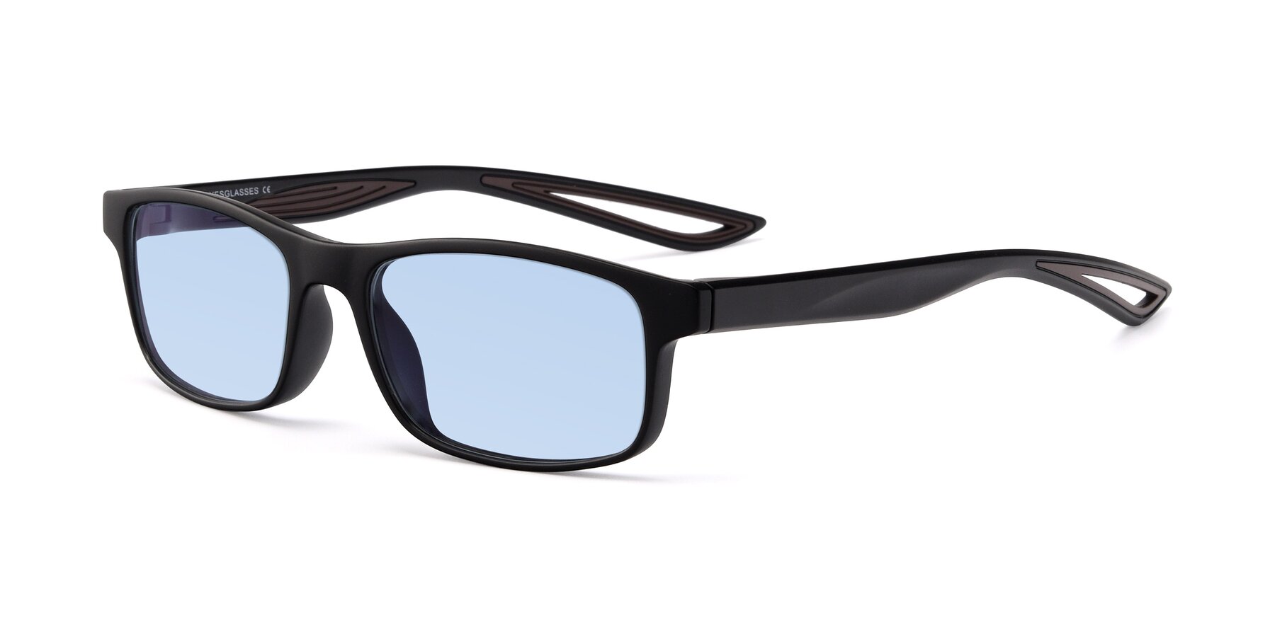 Angle of Bill in Matte Black-Coffee with Light Blue Tinted Lenses