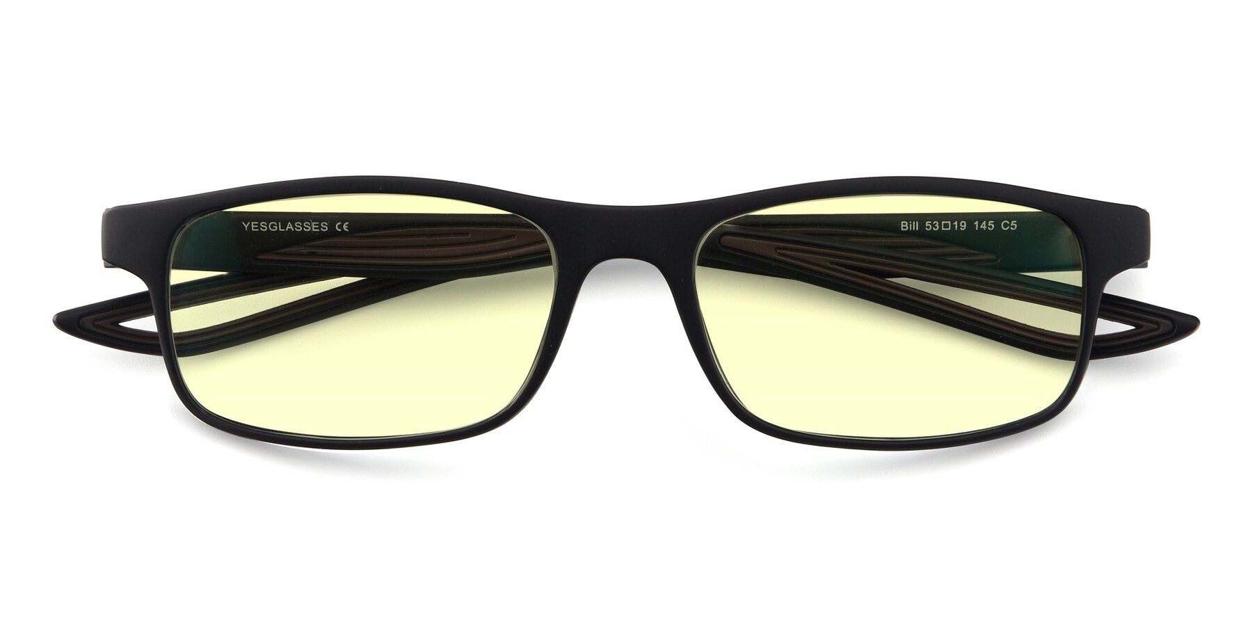 Folded Front of Bill in Matte Black-Coffee with Light Yellow Tinted Lenses
