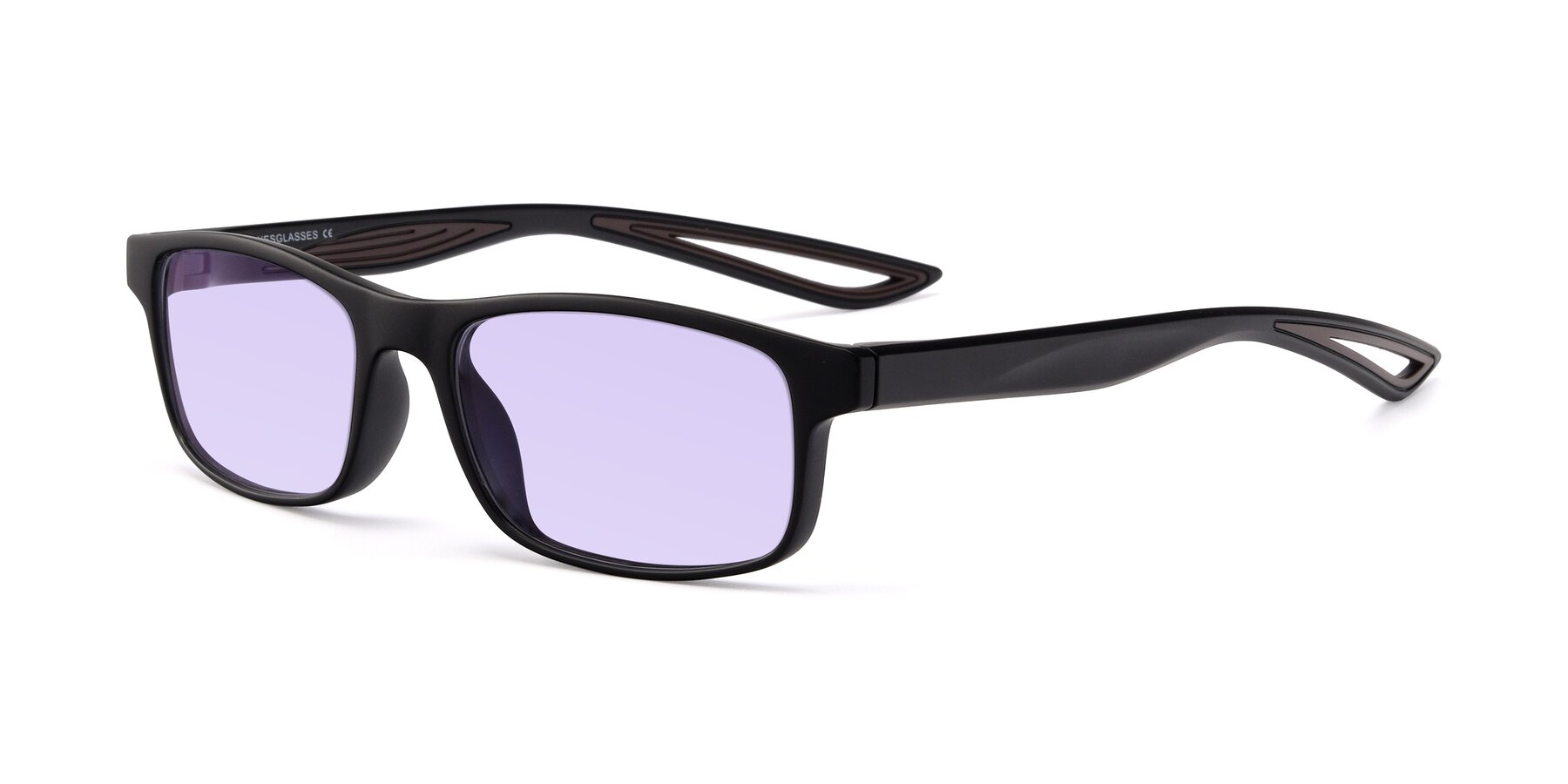 Angle of Bill in Matte Black-Coffee with Light Purple Tinted Lenses