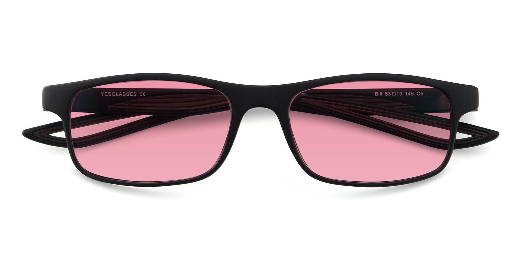 Folded Front of Bill in Matte Black-Coffee with Pink Tinted Lenses