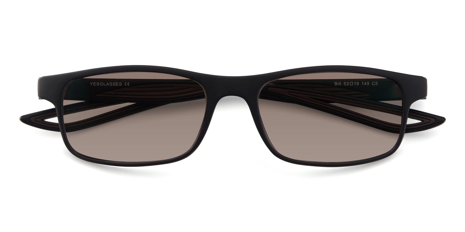 Folded Front of Bill in Matte Black-Coffee with Medium Brown Tinted Lenses