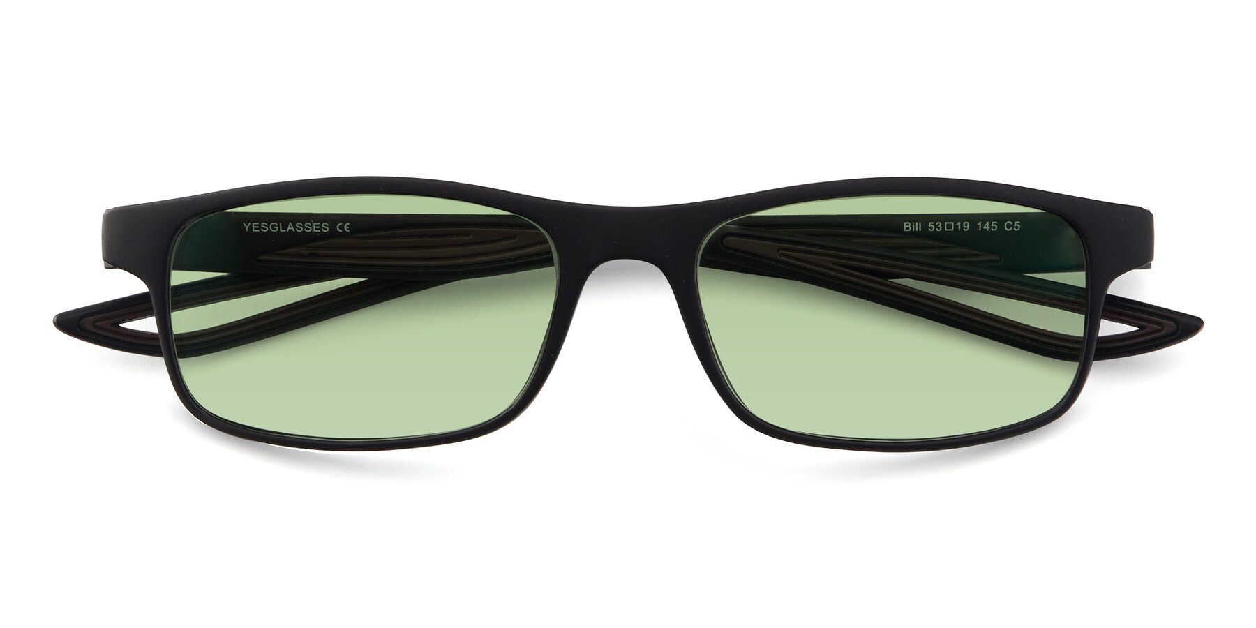 Folded Front of Bill in Matte Black-Coffee with Medium Green Tinted Lenses