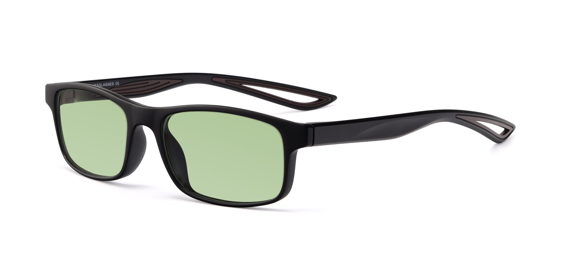 Angle of Bill in Matte Black-Coffee with Medium Green Tinted Lenses