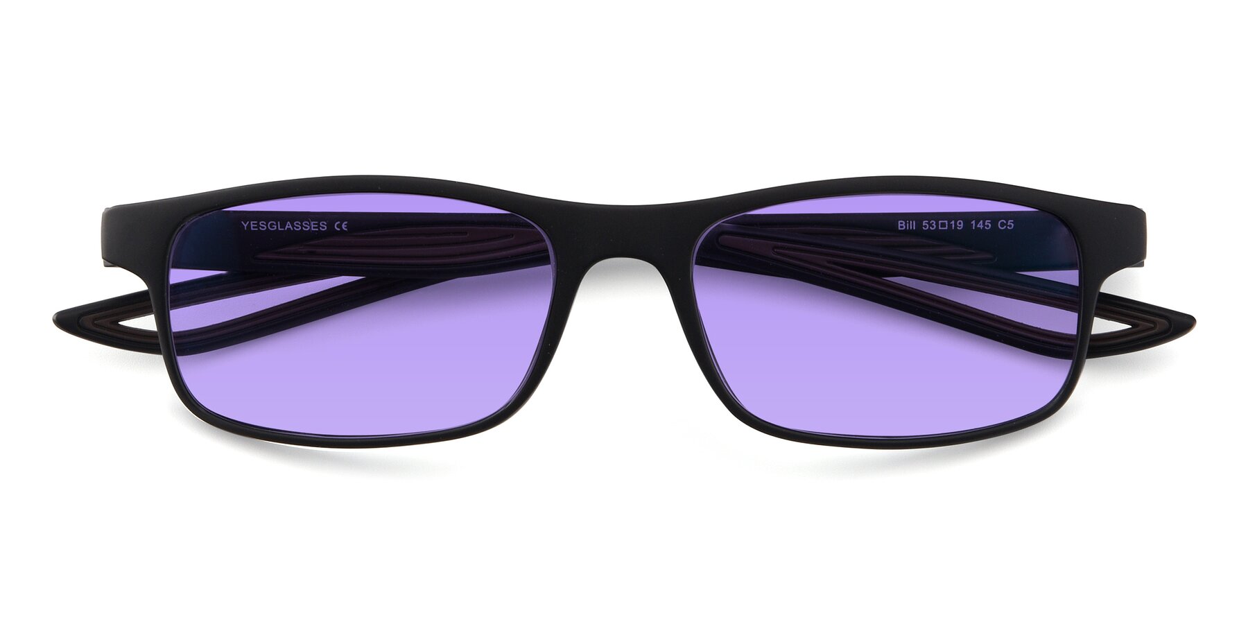 Folded Front of Bill in Matte Black-Coffee with Medium Purple Tinted Lenses