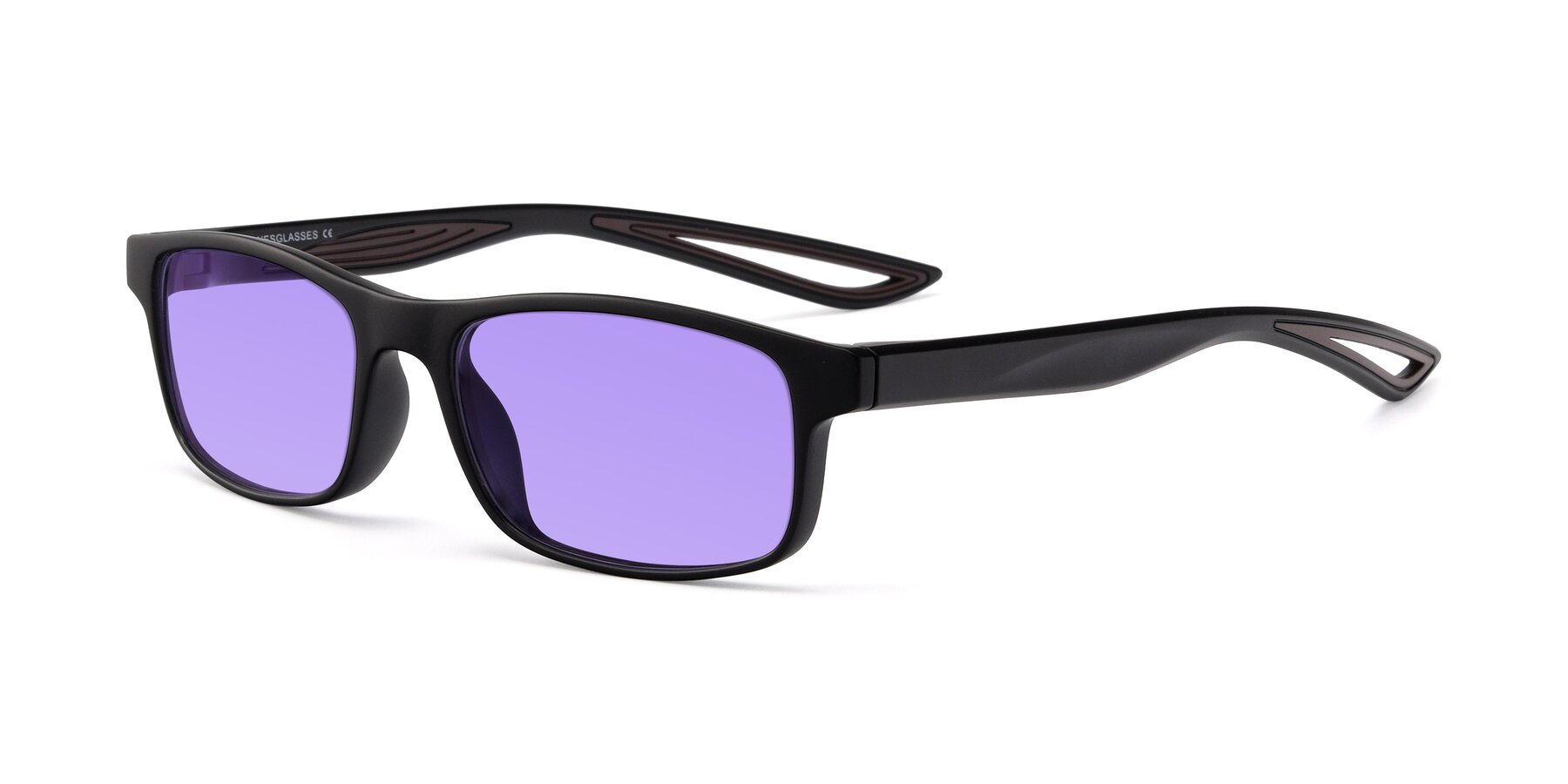 Angle of Bill in Matte Black-Coffee with Medium Purple Tinted Lenses