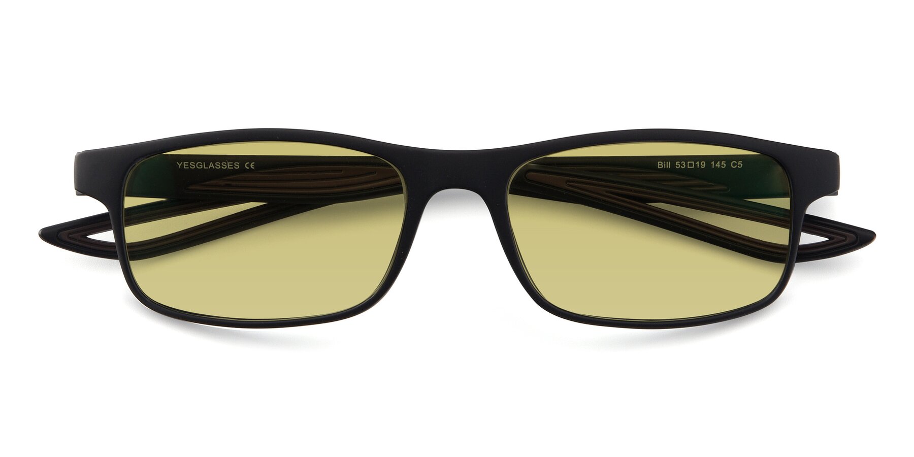 Folded Front of Bill in Matte Black-Coffee with Medium Champagne Tinted Lenses