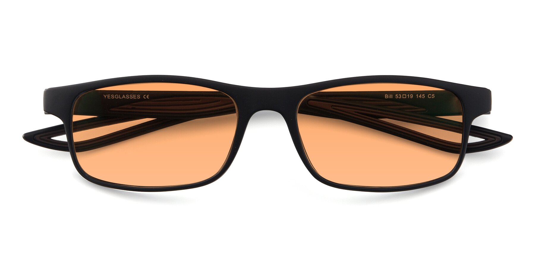 Folded Front of Bill in Matte Black-Coffee with Medium Orange Tinted Lenses