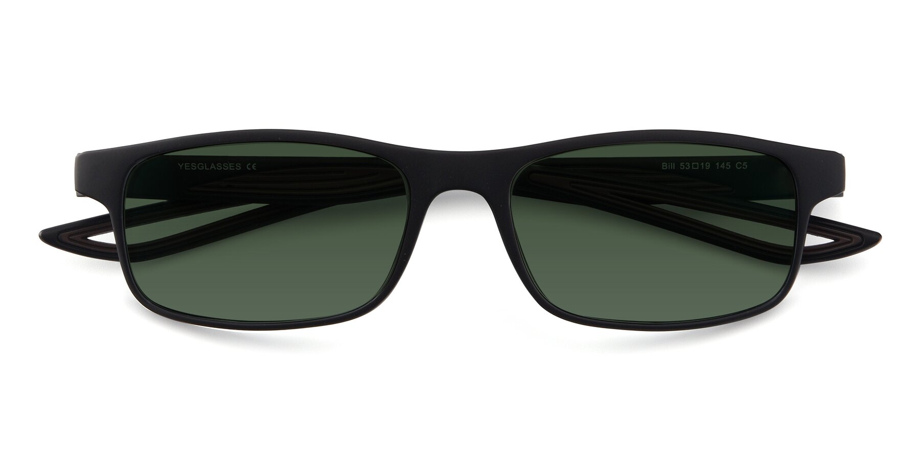 Folded Front of Bill in Matte Black-Coffee with Green Tinted Lenses