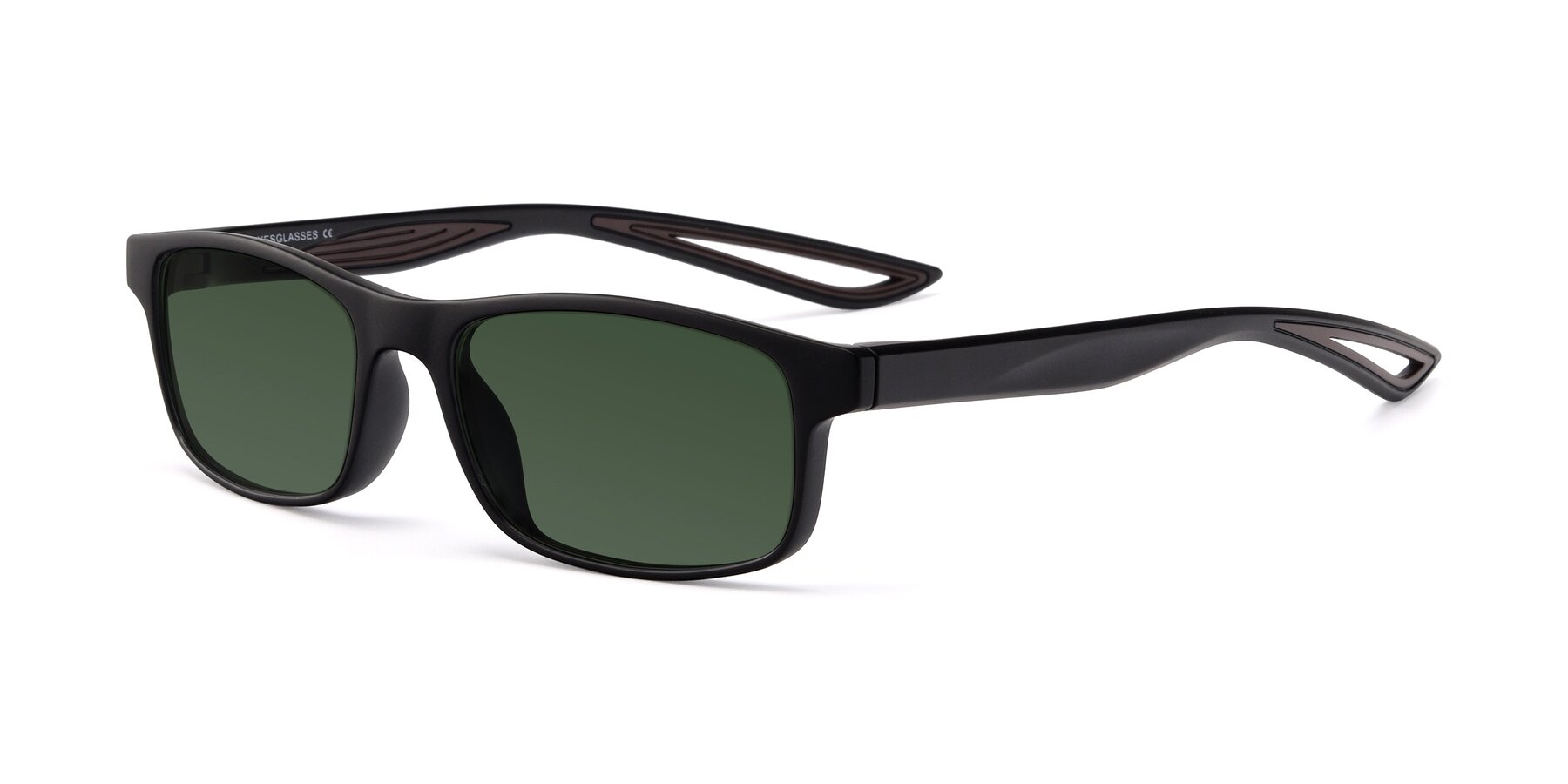 Angle of Bill in Matte Black-Coffee with Green Tinted Lenses