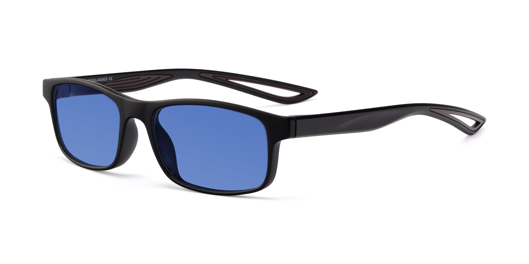 Angle of Bill in Matte Black-Coffee with Blue Tinted Lenses