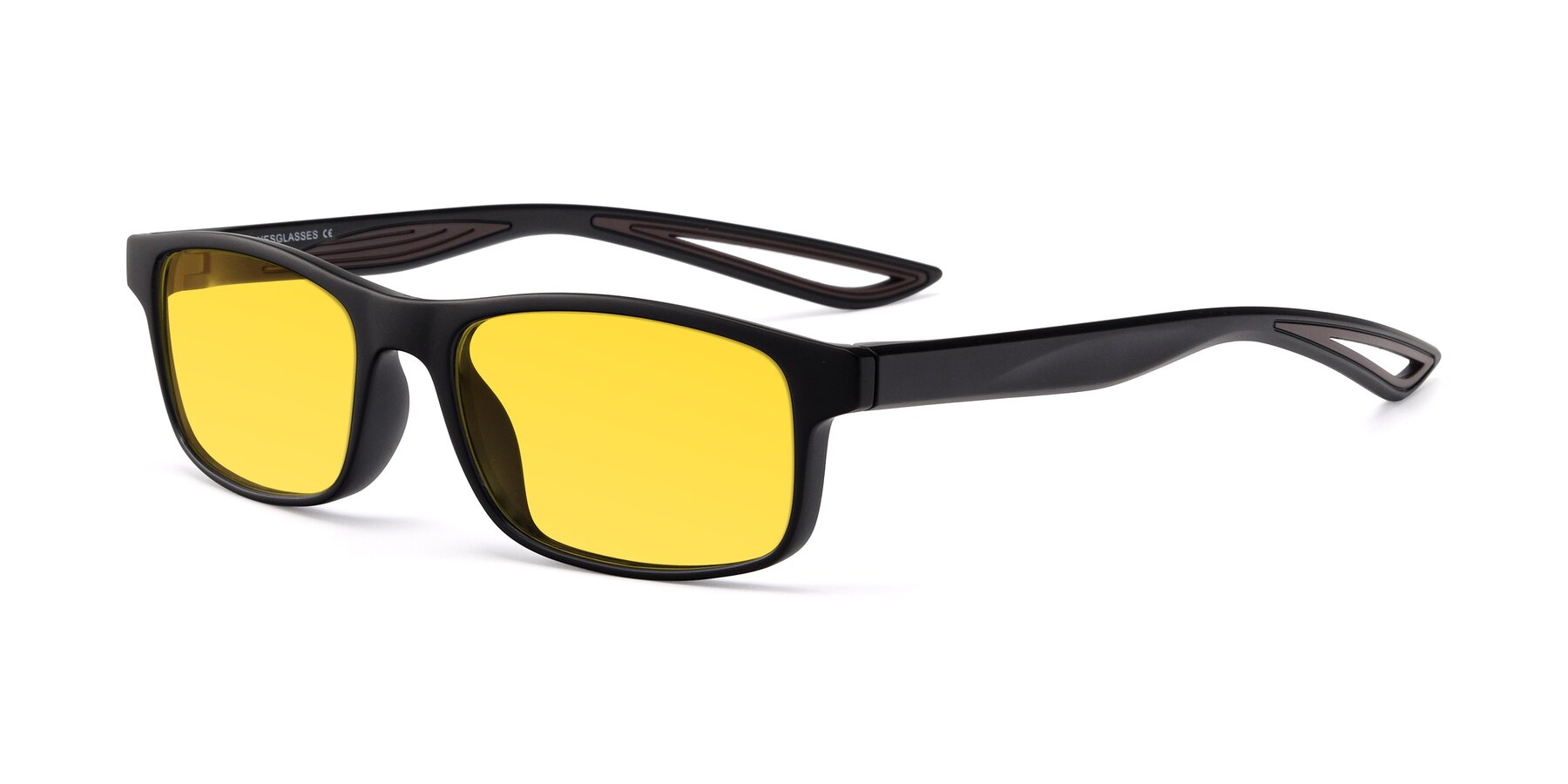 Angle of Bill in Matte Black-Coffee with Yellow Tinted Lenses