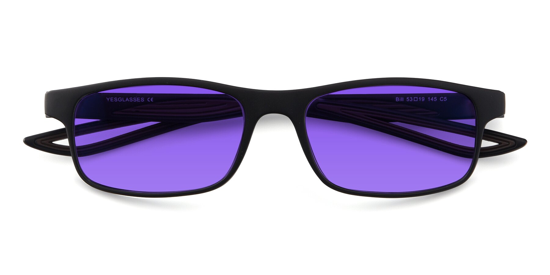 Folded Front of Bill in Matte Black-Coffee with Purple Tinted Lenses