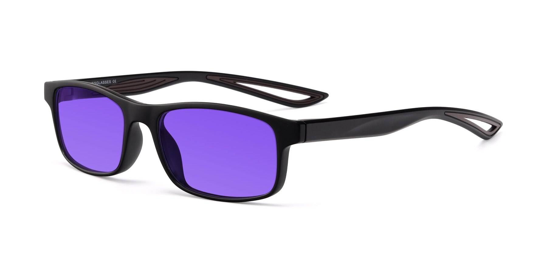 Angle of Bill in Matte Black-Coffee with Purple Tinted Lenses