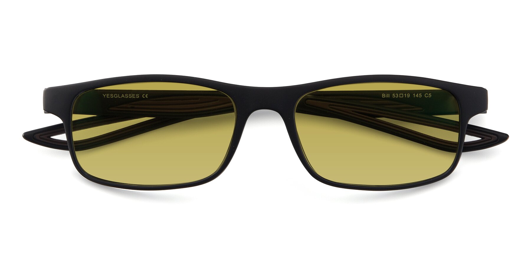 Folded Front of Bill in Matte Black-Coffee with Champagne Tinted Lenses