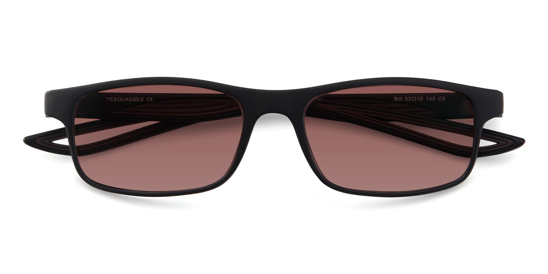 Folded Front of Bill in Matte Black-Coffee with Garnet Tinted Lenses