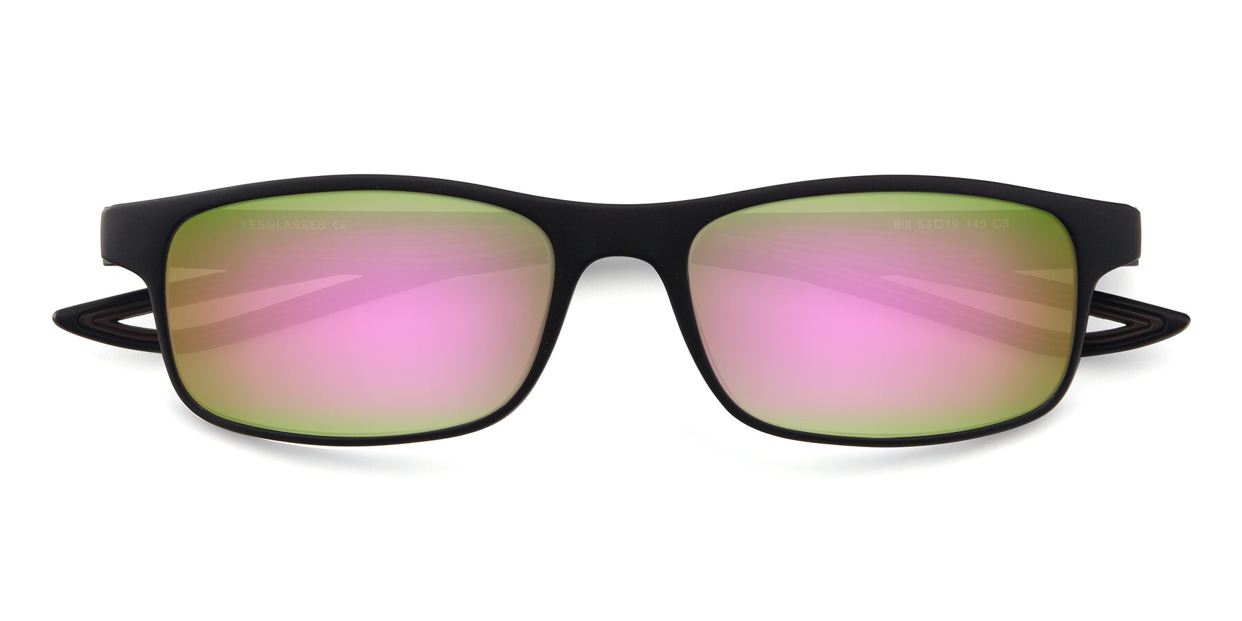 Folded Front of Bill in Matte Black-Coffee with Pink Mirrored Lenses
